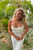 Love this! I wore it for my rehearsal dinner and in my honeymoon >
True white color! - Haley O.