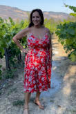 This dress fit so nicely . I bought it and wore it in Napa Valley. It was perfect. I am very busty but it fit just right. - Vivian G.