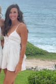 I'm 5'7, 140lbs (athletic build) and ordered a size small and it fit perfectly! The straps are easily adjustable but the back bow is not. You can also tie the front tie tighter if necessary. I am a 34AA and it was perfect for my smaller chest (not sure how it would look on a larger chest.) This romper was comfortable with the cutest back, and I got tons of compliments! Not see through at all (I did not to wear a bra and had no issues) 100% recommend!! - Krista T.