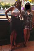 Really nice skirt that had a lot of swing and flow. Material is a little thin so you can see through it. It is not too long and is perfect with flats and heels. I wore it to a Miami Beach restaurant and dressed it up with a shiny, silver halterneck top and added a belt but I think the skirt can also be dressed down with flats and a casual top. Great price and I got a lot of compliments. This is the best picture I have. Dark venue. - Margaret L.