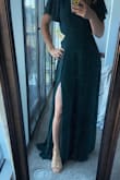 I was looking for a dress I could wear to a few weddings this year and absolutely fell in love with this one. The color is beautiful and the fabric is good quality. I was worried about the slit, as sometimes they go all the way up to your nether regions, but it shows the perfect amount of leg. I am obsessed with the back detail as well. 10/10 would recommend! - Molly S.