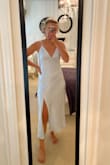 I wanted this dress to wear to a wedding, but it's just too bridesmaid-like. The colour is beautiful and the material feels good (very heavy, not a light satin). It's a beautiful dress if you have a small waist and large bust, I'm rather boxy so it didn't look great on me. It was much longer than I thought it would be and doesn't hug a figure like in the photo (unless you have a model figure like the photo).

Overall, BEAUTIFUL colour, heavy material which makes it feel quality, a cute slit, strangely placed lines, and not a hugging and then flowing shape like in the photos.

THIS DRESS IS MUCH LONGER THAN THE PHOTOS!! I'm 5'4.5 and it went almost to my ankles - Delaney S.