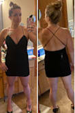 Got this dress for my nieces birthday in Vegas. I wanted something sexy without being too revealing and this fit the bill. It is a little shorter and tighter at the bottom than I was hoping but I do have muscular legs so it's not surprising. The top fits great (I'm a 36C) and the back is my favorite part. The dress doesn't have much give but does pull me in nicely through the midsection and the ruching does a good job of hiding my mommy belly (although I probably will still wear some shapewear for extra concealment). 

I'm 5'7", 169lbs with a straight, athletic build. I'm usually a size small top and size 6/28 bottom. I got a medium but do think the large would've been too big on top but would've given me a little more breathing room. Overall I'm super happy with my purchase and can't wait to wear it next month! - Kelly L.