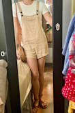 Adorable. Straps are adjustable with the buttons on front, which is nice! Wore this hanging out with my boyfriend on a hot summer night. He thought it was super cute. Perfect with a white bodysuit underneath. Does wrinkle in the short area easily, but that is just the nature of the material they are made out of. I steamed mine before wearing but it still wrinkled right after I put them on. Don't think it looked wrinkled in a bad way though! Just something to be aware of before purchasing. - Judith M.