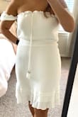 After reading other reviews, I sized down from what I would typically be (small) and the XS fit exactly how I wanted. I have a different dress from an outside brand with a similar off the shoulder sleeve that is extremely tight and I was happy to find these sleeves are very comfortable. The white is lined, not too transparent and soft but very delicate. The bottom threads were unraveling upon arrival but a quick once over with scissors and hand wash instruction just mean I won't over-wear. Overall happy with the purchase. - Bianca W.