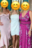 Got this for my bridal shower and it was perfect! Thick stretchy material, not see through - I wore a nude strapless & ivory thong. Got so so many compliments! I just wish I had steamed it, it was a bit wrinkly in the pictures but that's my own fault - I just recommend it for anyone else. Also no issues having to cover up when sitting down. Really cool style & totally worth the price. Exactly as pictured! - Chelsea A.