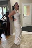 I bought this for my Vegas wedding and I'm so impressed with this jumpsuit. I wasn't sure what to expect as this was my first time ordering here (and my first jumpsuit), but it is amazing. I checked my measurements and compared sizes with other reviews, and it fit perfectly. The quality is excellent, and there's a kind of liner underneath so it isn't see-through. The length is a bit long, so you may want to hem or wear big heels. It's really comfortable as well; I would definitely be able to wear it all day. I wore a nude strapless bra and nude highwaisted briefs and had no issues with visible panty lines or showing through the suit. - Kendal B.
