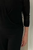 I am going to a black tie wedding. I wanted to be more covered up so this wrap top is perfect.. I can wear it again with any kind of jacket, or a top so you just see the pants part.. Will hem even with heels it will fall better. May buy another one. Hem one for high shoes and one for flat shoes this piece is SO versatile! Top was nice and snug in a small - Kay