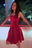 So I am extremely skinny and small. So it's always a struggle to find dresses that fit! (Especially being 4'11) All my measurements are accurate so if you are like me reference those! But honestly, I love a tighter fit and this gave me a tight fit. Personally, I wish it was a bit tighter but that's just me. It would be too long if I didn't wear heels but I wore 4-inch heels to balance it out and it worked out fine! The bust was a bit loose but that's because I'm pretty flat haha. Although me wanting it to be slightly tighter on the chest and waist if you are small like me xxs should work for you if styled correctly! I hope I could help! The picture shows the dress in darker light but it is definitely on the brighter red side. - Vanessa C.