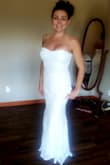 Beautiful dress I went with a medium per reviews. I love this dress almost chose it I just don't like how the elastic smooshes my 34DDD chest down. Almost thought about having it taken out cause I love it so much, but found another one I love more. - Linnea B.