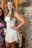 Absolutely perfect for my Bridal Shower! Received so many compliments on the dress. I was super comfortable in it for hours!!
I typically wear a size 4 or small/medium, athletic build with a wide back and long legs. I wore a sticky bra and nude underwear. The dress is a bit see through so don't plan to wear any extravagant colored underwear, bra or spanks! By the end of the day after eating and drinking, I probably would have wanted to be wearing a size medium to hide my food baby, but I wouldn't change the size either way! :) - Jessica E.