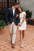 I wore this dress for my engagement photos and it fit so perfectly and is so flattering!! It's lined so it's soft against your skin. I wish I could wear this dress for all of my bridal events! So classy and perfect with nude or white heels. - Kimberlee B.
