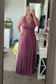 This dress is absolutely perfect for the wedding I'm going to be in in September! At first I was a little skeptical about the tying situation but after I fiddled around with it and found the way I'm going to wear it, I love it!! I am normally a large but thankfully they were out of a large resourcing me to order a medium. The medium is perfect. The material is really stretchy and honestly, I'm glad I sized down. I am bigger chested and was concerned about how the top would fit, but it is very adjustable to every person. I am not planning on wearing a bra with it, which normally I have to wear one with everything because I'm bigger chested but that's a major plus for me not having to wear a bra with it and it still looking good. Great affordable price and great quality. I signed up for emails to get 15% off the dress too!! :) - Morgan S.