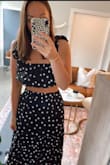 Ordered this outfit in a size medium.
Great quality and very flattering. - Britt