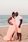 I bought this dress for beach family photos and it was perfect. It had great movement and was the perfect color. I purchased a medium because the large was unavailable in my size. The medium was tight across chest and showed a lot of cleavage but it still photographed well. I would recommend sizing up if you have a larger chest. The material was heavy and non see through. I highly recommend. - Teaira L.