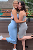 This dress is so comfy! I paired it with the platform sneakers and was able to dance all night. You definitely need some no show underwear but I had no problems! The color is exactly as pictured! - Kaitlin P.