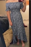 Love the print and color of the dress. However, I'm not impressed with how see through the fabric is. The length is also more of a maxi than a midi on myself. - Kendra T.