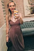 I wore this dress for my cousins wedding. I loved it, the fit, color, and style. The length was to my ankles which is what i wanted. The adjustable straps really help with getting the fit perfect and didn't need a bra because of that. I don't think I ever got so many compliments on a dress before! You'll want to steam it before wearing it bc it's comes a little wrinkled from shipping. This dress is so popular and loved that another guest at the wedding had the same exact dress on. - Michelle M.