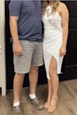 This dress was absolutely stunning for my bridal shower! I ordered a small and a medium and the medium fit perfect! The small fit, but it was a little tighter and the slit came up a little further than I'd like being around family! - Denise A.