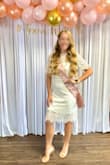 I wore this for my bridal shower and received many compliments! It has a classy look and a nice fit. Would definitely recommend! - Natalie M.