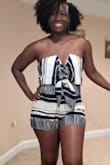 Loved the outfit from the get go! The style was
 perfect for my 8 year Anniversary dinner date with my husband. Got a few compliments and fit perfectly! I purchased a Large and was happy I did. I was worried about the bust area but wore some pasties and it worked. Would definitely recommend for a warm Summer day or evening out. - Karlette M.