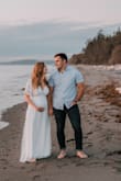 Loved this dreamy dress for our pregnancy announcement shoot! I was 16 weeks at the time, and has plenty of room. I would have gotten a size small, but they were out and I went with an xs and it worked well. - Deborah P.