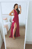 This is the most beautiful dress I've ever bought. It is classy and sexy at the same time. I ordered a medium because I was afraid of the waist being too tight, but I should have definitely have ordered a small. The dress runs a bit large/loose on the back if you're usually a small. I'll adjust it to make it a little tighter in the bust and in the waist to fit me perfectly. The picture doesn't show because I had to clip the dress on the back to make it fit. Other than that, perfect dress! - Cheyevna B.