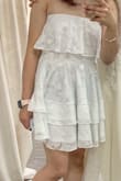 I hesitated before buying because I thought the dress looked rather short. However I decided to try it on and it became one of my favorite dresses. The dress is quite thick but not heavy and fits me well. The skirt is sewn with many layers, so I no longer worry about revealing my underwear. I really love it and I think you should have it in your closet too. - Trang L.
