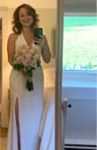 This is a lovely crepe dress. The material is a nice weight and the dress is lined. I knotted the straps at the neck to give more of a halter look on my small frame and added a plain crepe belt to finish it off. It was hot, sexy and elegant. Kind of a throwback to old school Hollywood Glamour. I loved it and so did he. - Michelle Z.