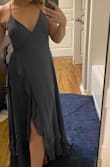 I'm usually between a S/M - but I really liked this dress so I risked getting the XS. It honestly fits perfectly. A small would've been way too long for me. But I'm definitely not an XS, so I recommend sizing down unless you're really tall or have a larger chest.
This dress is SO flattering to my figure. I got it for a wedding and I'm so excited to wear it. The straps seem really flimsy and unstable though - so I'll def be packing a sewing kit. Regardless, I'm pretty obsessed with how it looks! - Emma L.
