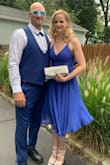 This dress is very pretty, but there was not enough material to hide my stick on bra. I was tugging all night readjusting to cover the bra. - Virginia R.