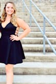 Stretchy material! Super cute. A little low cut but overall it was a hit at the wedding I went to! The straps were stretchy too, wish they were adjustable but otherwise definitely recommend. - Jordan Y.