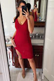 This dress fits so nicely - the material is a great quality and hugs you in the right places. Color is so vibrant. - Zain N.