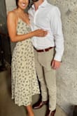 I thought this was a really pretty dress. It is definitely a muted yellow/nude and a hunter green color. If you are short, this dress is going to be floor length. I'm 5'10" and it was just above my ankles even with 3 inch heels. The bust area is tight and due to how the dress is made, I feel like I was constantly adjusting it to keep from popping out. I wouldn't recommend this to bigger busted ladies. - Caelin N.