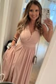 I wore this for my friends wedding as a bridesmaid since she wanted us to wear pink. Very pretty. The only thing is if you are busty, I had to sew the top to close it, so that it would be appropriate for the ceremony. I love the slit and it was super comfortable and flattering to wear all night. Also had to take it to get hemmed on the bottom because I'm short. - Kelly