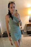 I love this dress, it fits nicely, it's very comfortable and you can dress up with nice heels or wear it casual with nice sandals! 
I really like that the height can be adjustable and the scrunched part hides my belly when I'm too full, without looking bad. 
I'm thinking on getting it in another color! - Desirey P.