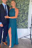 I don't typically leave reviews but I love this dress! It is long, with 4 inch heels it was still touching the floor but, not bad. It looks very sheer hanging up but was not see through when it was on. It's light and flows beautifully. I am the type of person who buys a new dress for every occasion but I will wear this one again lol. The color is my favorite, definitely recommend! - Jessica N.