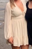 It was a little bit smaller than I thought it would be in the waist, but still fits. It's also just barely long enough for me. Overall a super cute dress and fairly comfortable to wear. - Lauren V.