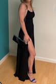 Fit perfectly, just had to hem the bottom! Loved this dress! BUT be careful!! GIANT slit up the front of the dress!! I sat down at home to put my shoes on and my entire front was out!!!! Had to put pins up the slit so it wasn't so open! Also the straps dug into my shoulders the whole night! But overall super cute dress loved it! - Tyler D.