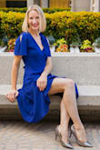 Very pretty flattering blue, can be dressy for going out or add a jacket for work. Sleeves are a nice feminine touch. - Dharma C.