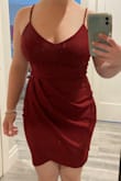 I didn't think this dress would look good on me, since it's a body con and those are always hit or miss in how tight they actually are. But this actually fit perfectly! The layering in the front covered up the stomach area, which would have been my insecure area, and made me feel much more confident while wearing the dress. And the color is beautiful! - Tori N.