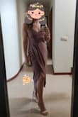 Ordered this dress for a summer wedding, and it shipped quickly.
The colour is lovely, and the dress is super flattering. But I should have sized up as the fabric has no give, and I would have been more comfortable in a M. It was too tight in the bust to wear a bra (I wore pasties), but that wasn't a huge issue.
Overall I highly recommend this dress! I received tons of compliments, and it was easy to dance in.
But when in doubt, get the larger size. - Tanya M.