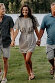This dress is so comfortable! can be used to dress up or down!
Love that it has pockets. It fits perfect. I do not have a picture of the back of the dress, but the open back just adds that extra flair! 
I ordered a size Medium -- usually always order a medium.
Super pretty! - Kylea V.
