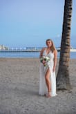 I loved this dress! My husband and I eloped in Hawaii and I actually decided to wear this dress out to dinner after our ceremony. The jumper underneath was a bit darker than my skin tone but I am pretty fair skinned. I felt very sexy and it flattered my shape well. - Emily W.