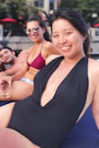 This swimsuit is likely to be flattering on all body types, it's very comfortable and I had minimal concern for pooching or nip slips all day. Wearing it under a pair of shorts or skirt makes it double as a plunge V-neck bodysuit, which is an unexpected plus. 

My only complaint is the seam on the left halter wasn't sewn straight, so the seam kept rolling outwards and ruined the symmetry of the beautiful silhouette to these halter straps. Had to manually tuck it back in before any photo op. - Hope X.