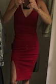 I love this dress! Fits well, the material is thick enough you won't need a bra if you
Don't want one! Great neckline - it's classy and sexy in one! - Brandie B.