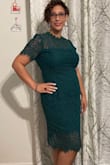 I loved this dress as soon as I saw it. I though it was classy but sexy. I went up a size to a XL because I was afraid it would be too tight in my arms and bust at a large. Best decision ever. It fit me prefect. My husband loves this dress - Michele G.