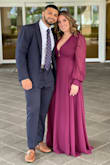 This dress is STUNNING! The color is so rich and the fabric moves beautifully. If you're shorter like me, you'll definitely need to get it hemmed because it is very long, even with heals. I didn't have time to get mine hemmed so I was tripping on it all night long but also I didn't care because I was getting so many compliments! Highly recommend. - Chelsea A.