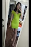Lime green is my favorite color but it's so hard to find a dress in this color that looks great, and when I received this dress I was instantly in love. The material is very thick and vibrant, and it hugs my body just right. Sizing wise, S from Lulus is usually loose on me around the waist, so I always go with XS which is a bit tight on the chest (30D) and hip but otherwise perfect. I also love how the little v cut neckline makes my boobies look haha. - Queena C.