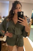 Flattering and comfortable. No complaints. A perfect outfit for a day or evening outing! This is the third one I've purchased! L and XL fit me well. XL for a little bit of a looser look. Photo is an XL. - Maneesha F.